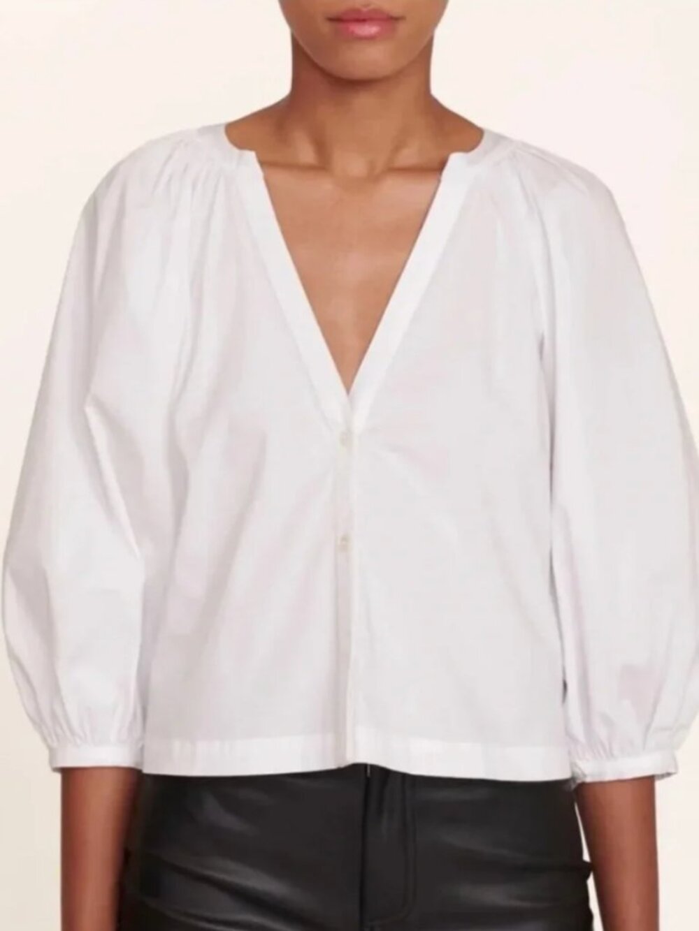 Staud Dill Blouse Stretch Cotton Poplin Button Front White Size - Size L
